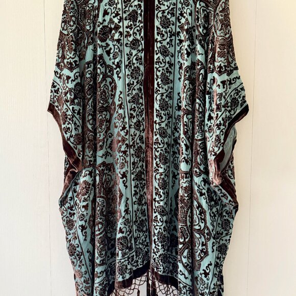 Free People Kite and Butterfly Hand Beaded Velvet Burnout Kimono Cardigan - Picture 5 of 12